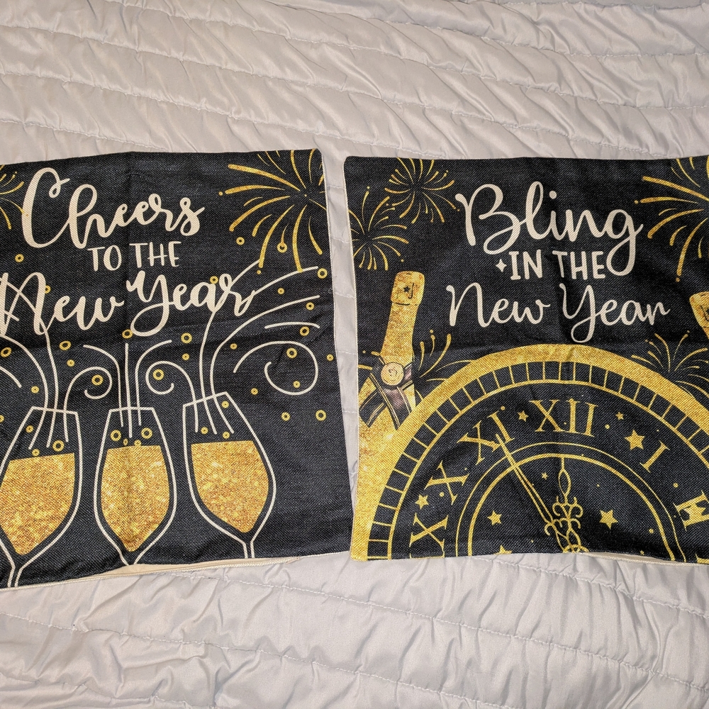 New Year Celebration Pillow Covers - Black and Gold